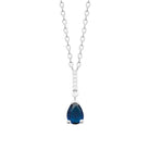 Collier pendentif pierre bleu nuit taille poire et bélière pavée en argent 925, vue de face