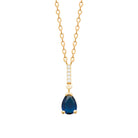 Collier pendentif pierre bleu profond taille poire et bélière pavée en plaqué or