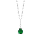 Collier pendentif pierre verte taille poire et bélière pavée en argent 925, vue de face