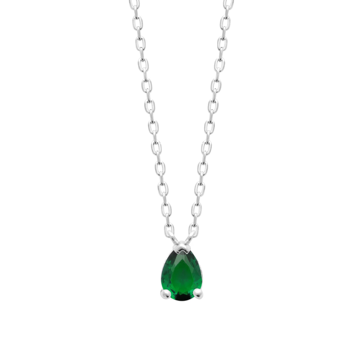 Collier pendentif pierre verte taille poire en argent 925, vue de face