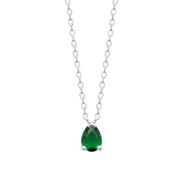 Collier pendentif pierre verte taille poire en argent 925, vue de face