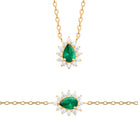 Collier pendentif pierre verte taille poire et halo de zircons en plaqué or