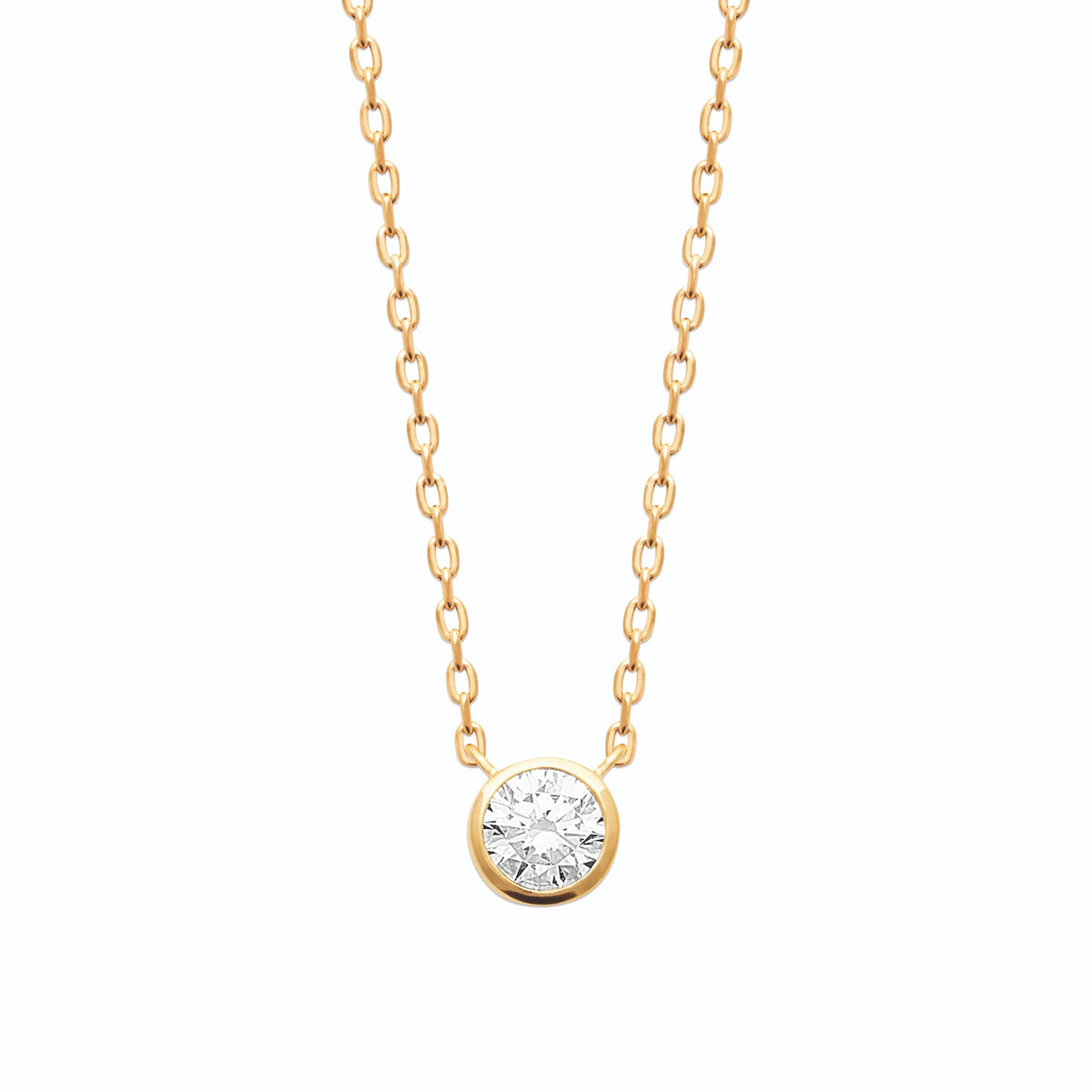 Collier pendentif rond zircon serti clos en plaqué or