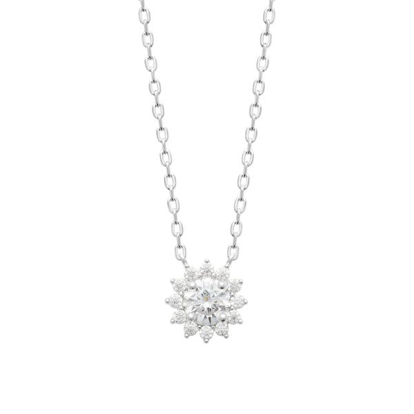 Collier pendentif soleil de zircons en argent 925, vue de face