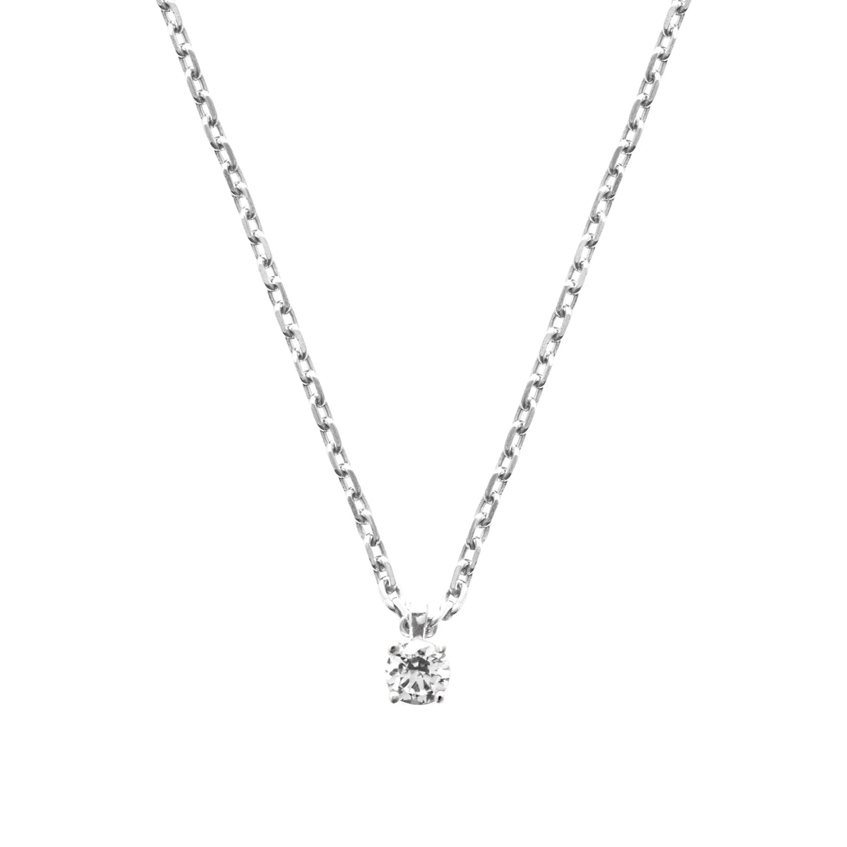 Collier pendentif solitaire zircon quatre griffes en argent 925, petite taille de pierre
