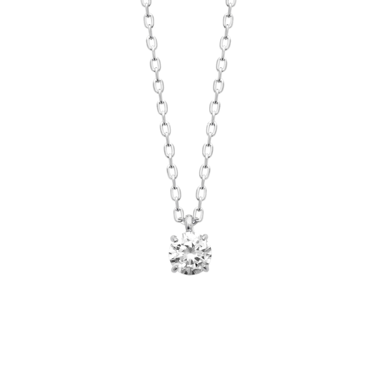 Collier pendentif solitaire zircon quatre griffes en argent 925, vue de face