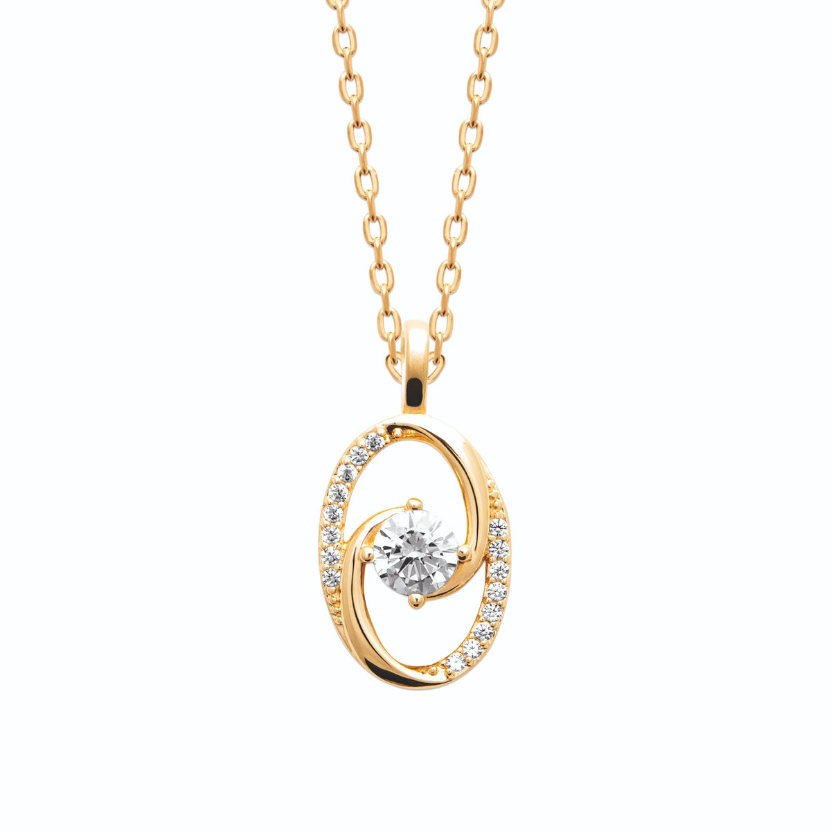 Collier pendentif tourbillon de zircons en plaqué or