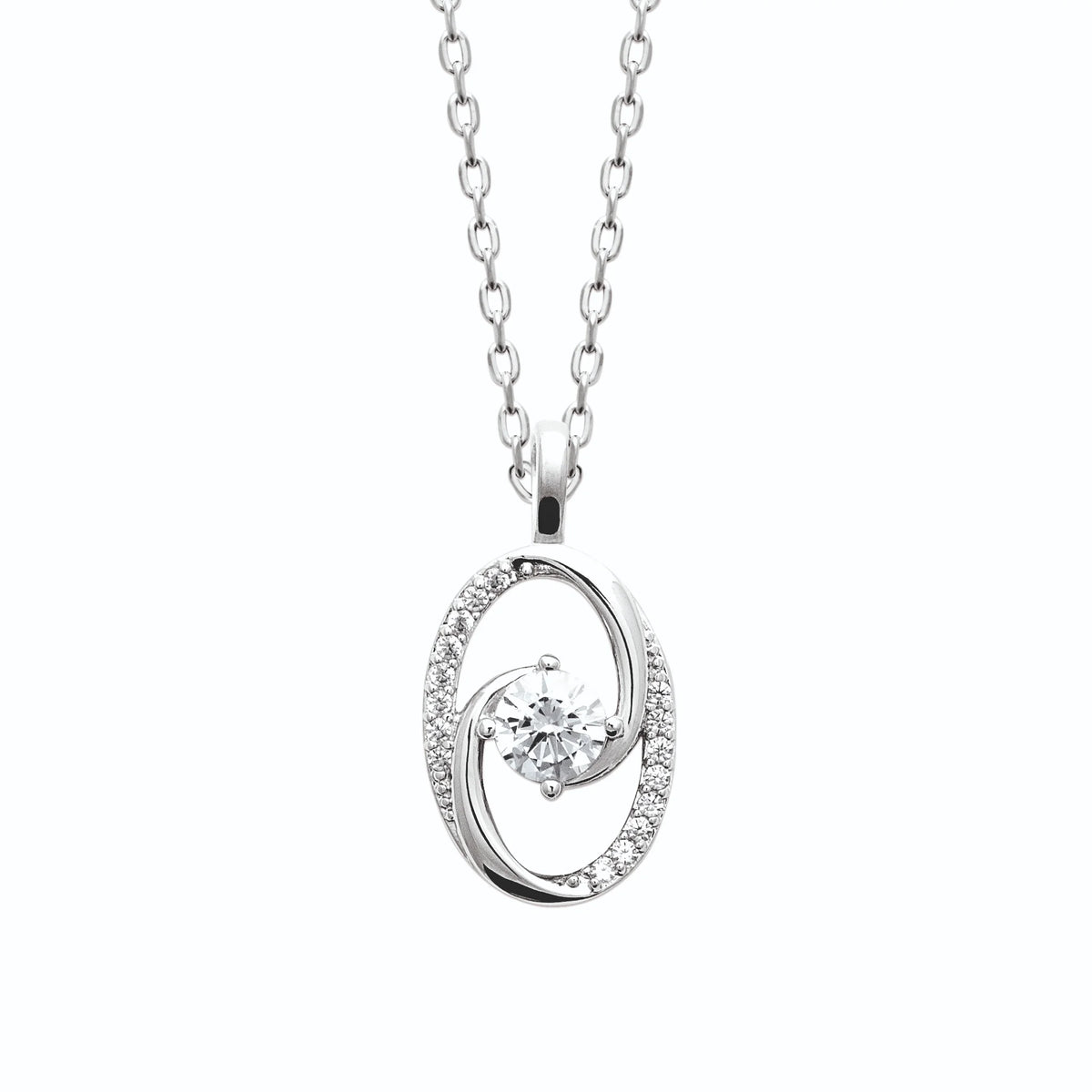 Collier pendentif tourbillon de zircons en argent 925