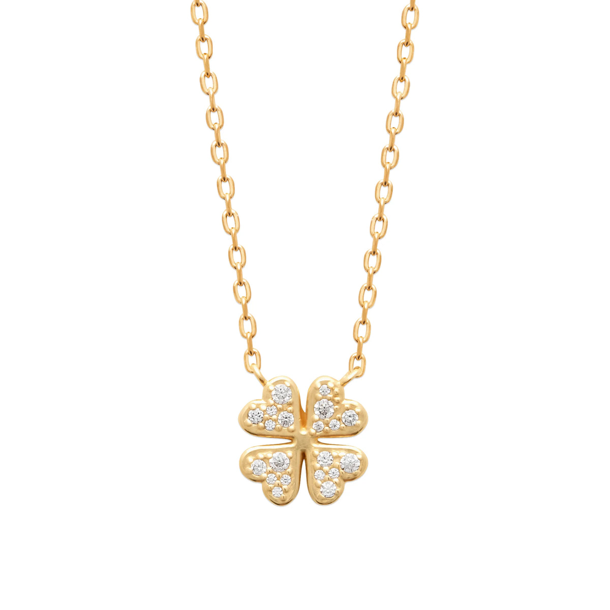 Collier pendentif trèfle zircons en plaqué or