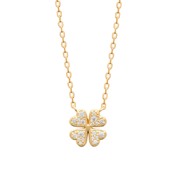 Collier pendentif trèfle zircons en plaqué or