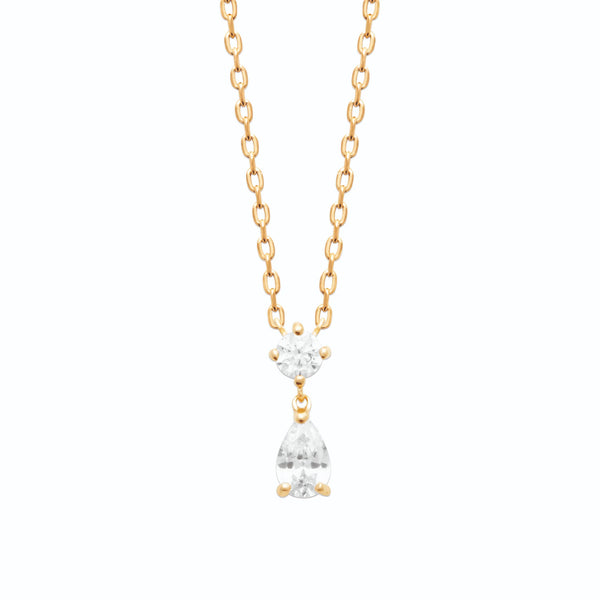 Collier pendentif zircon blanc allongé en goutte en plaqué or