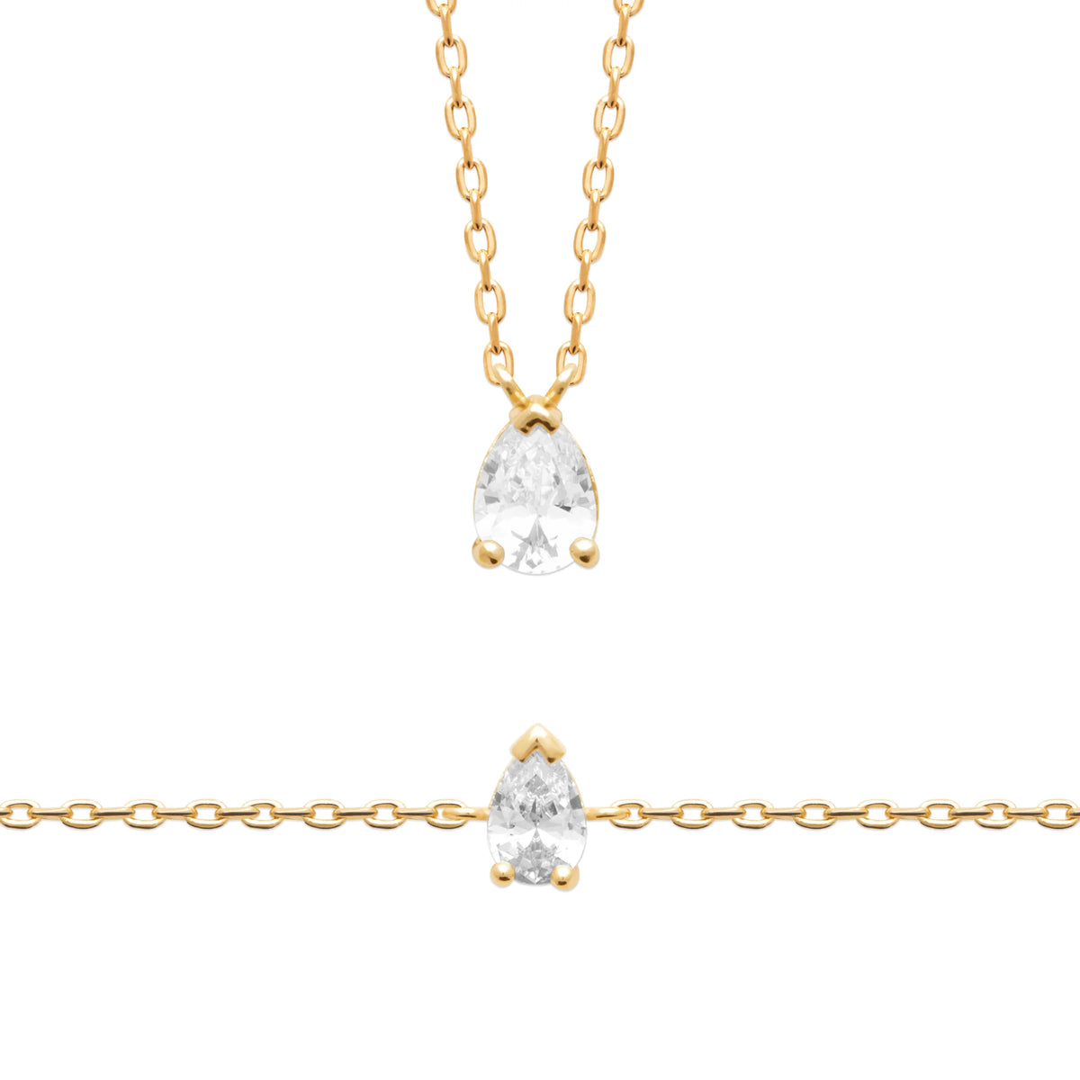 Collier pendentif zircon blanc taille poire en plaqué or