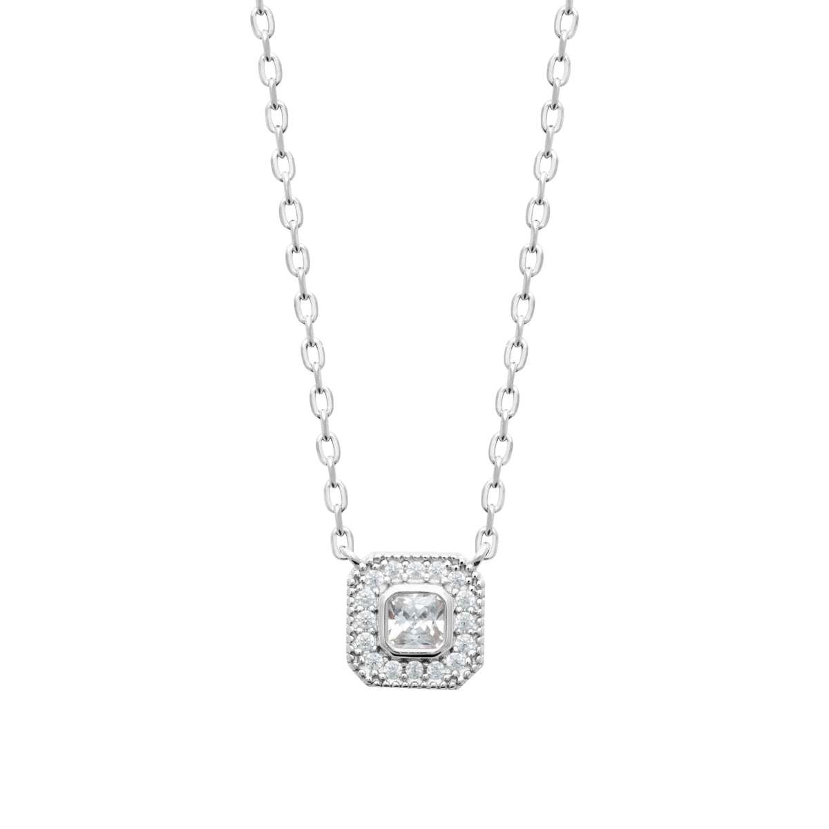 Collier pendentif zircon dans un halo carré en argent 925, vue de face