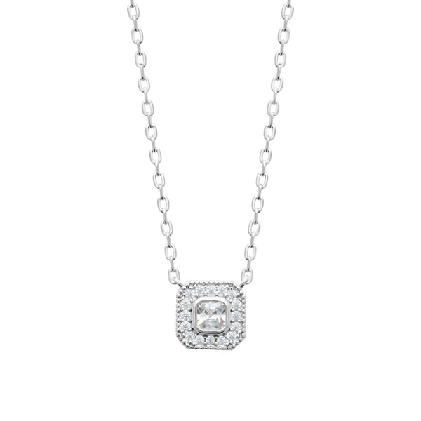 Collier pendentif zircon dans un halo carré en argent 925, vue de face