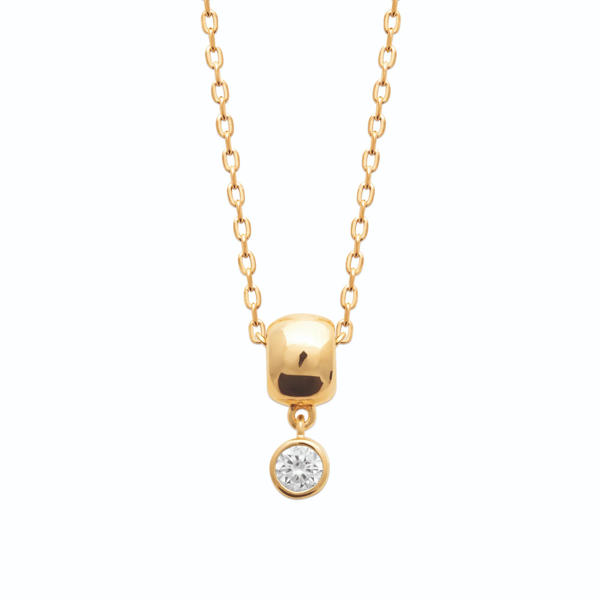Collier perle tonneau et zircon en pampille en plaqué or