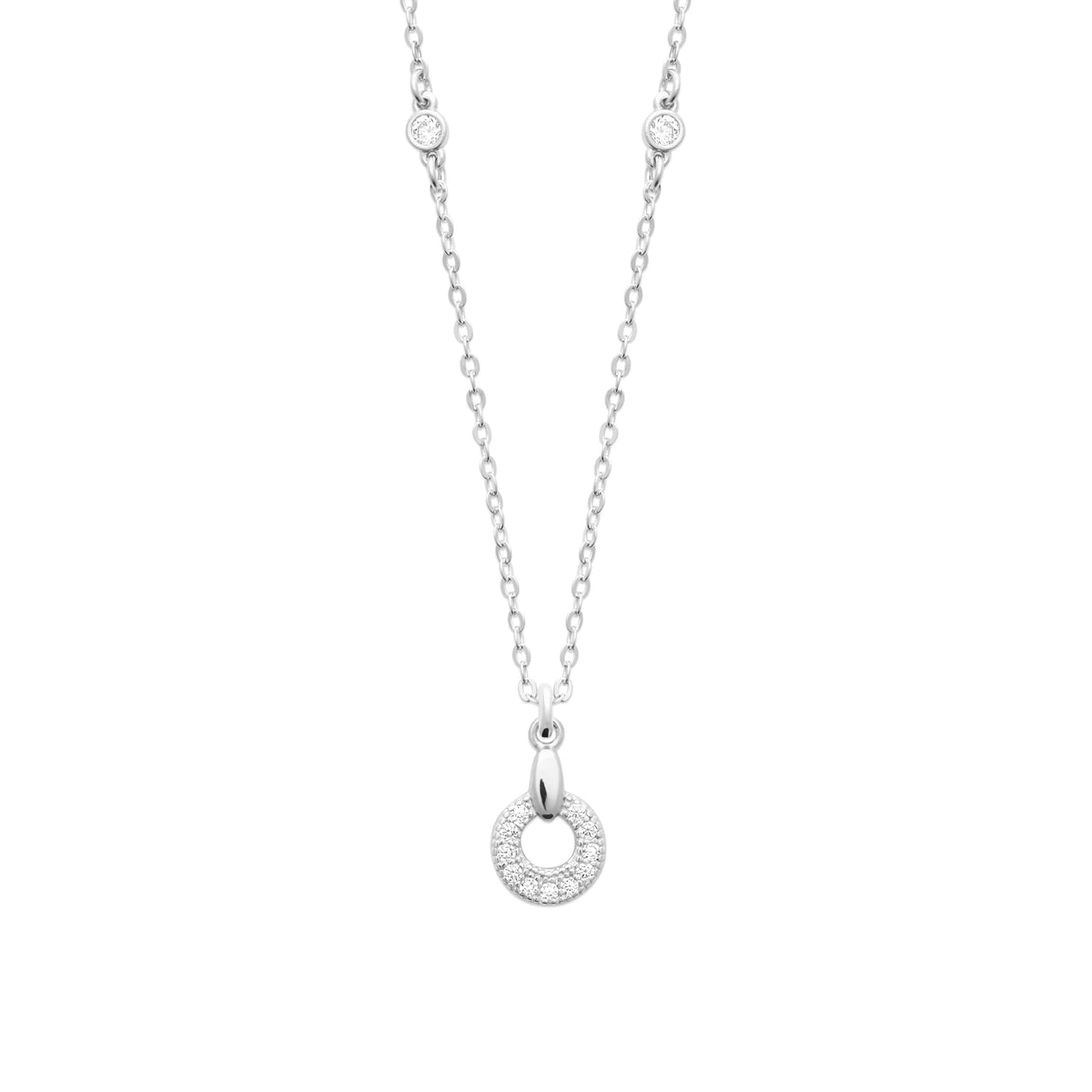 Collier petit anneau pavé de zircons suspendu à une bélière lisse en argent 925