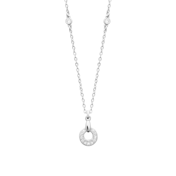 Collier petit anneau pavé de zircons suspendu à une bélière lisse en argent 925