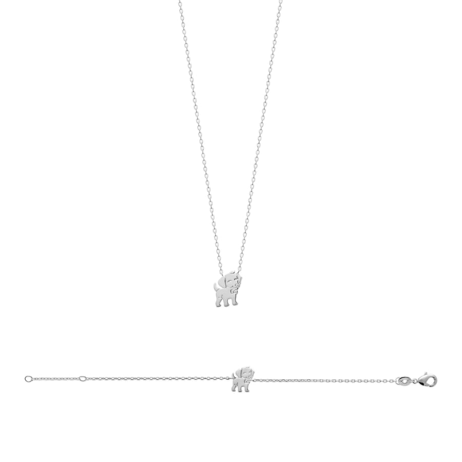 Collier petit chien enfant en argent 925 rhodié, 37 cm, porté