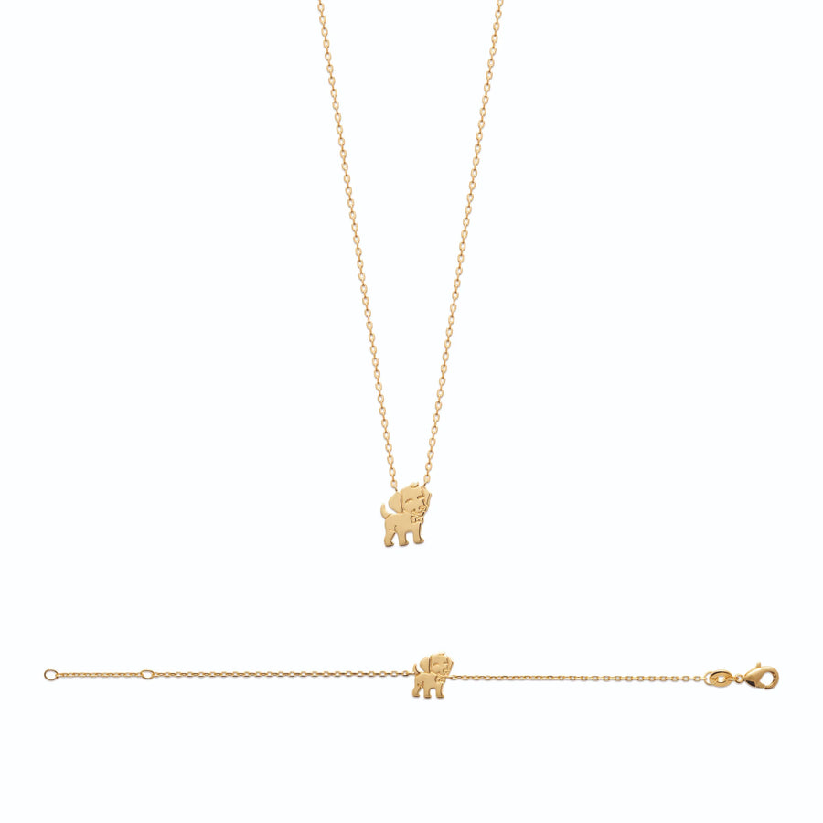 Collier petit chien enfant en plaqué or, 37 cm, porté