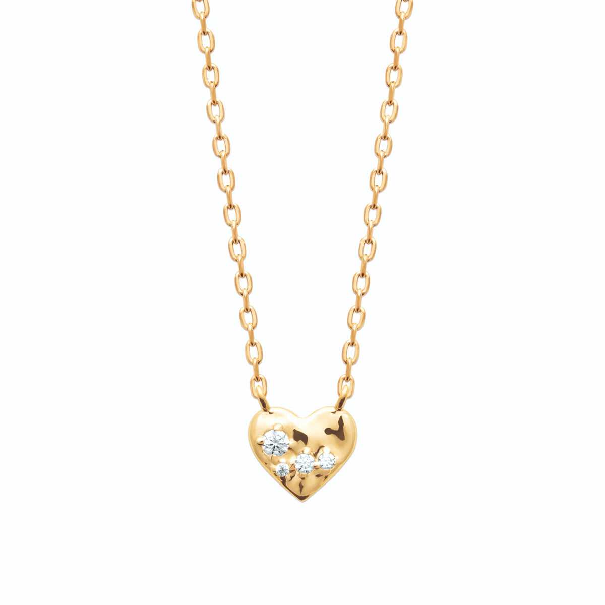 Collier petit cœur martelé et grappe de zircons en plaqué or
