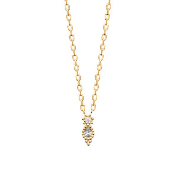 Collier petit losange perlé et double zircon en plaqué or