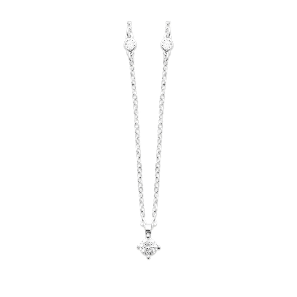 Collier petit solitaire zircon serti à quatre griffes en argent 925