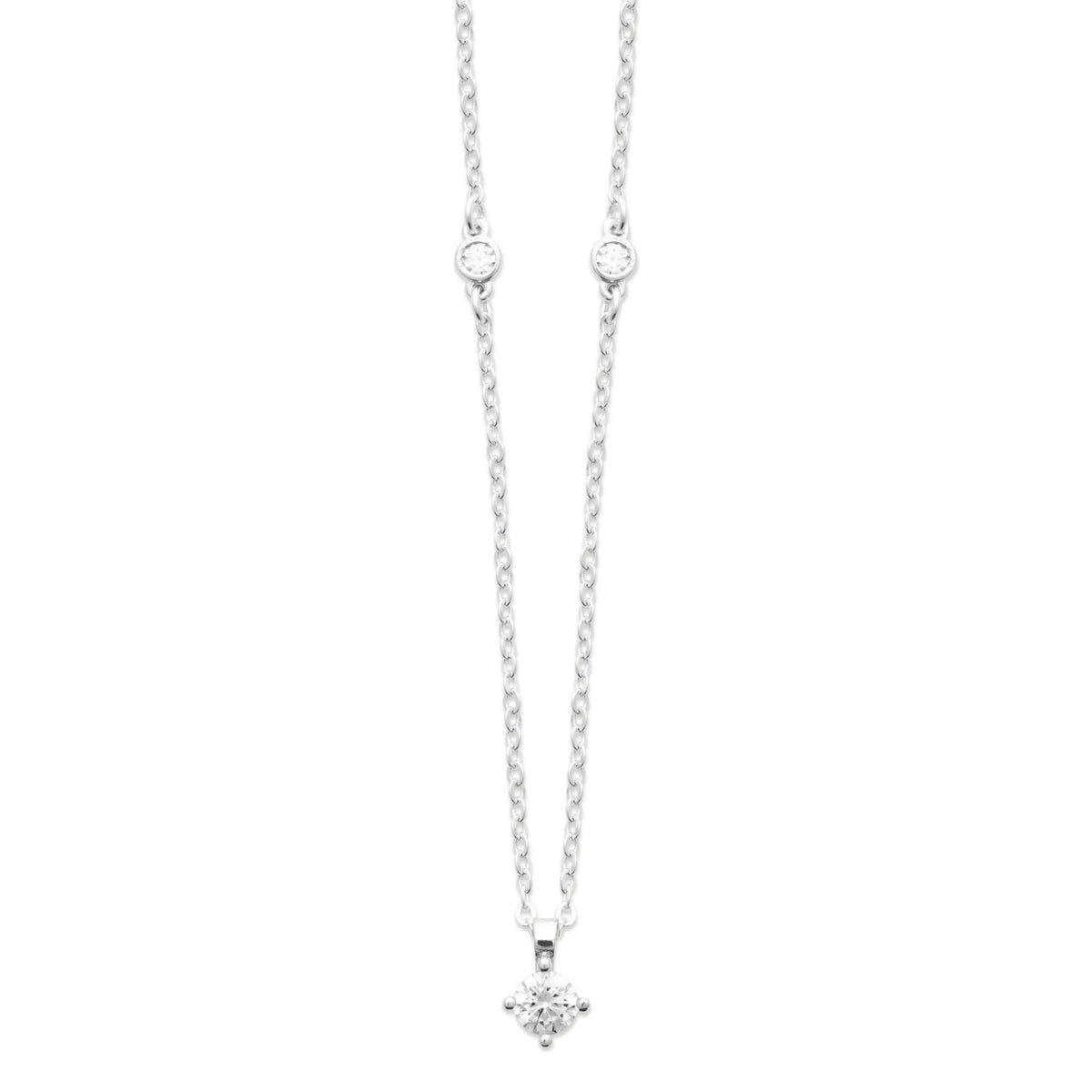 Collier petit solitaire zircon serti à quatre griffes en argent 925