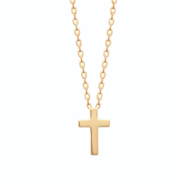 Collier petite croix lisse au poli miroir en plaqué or