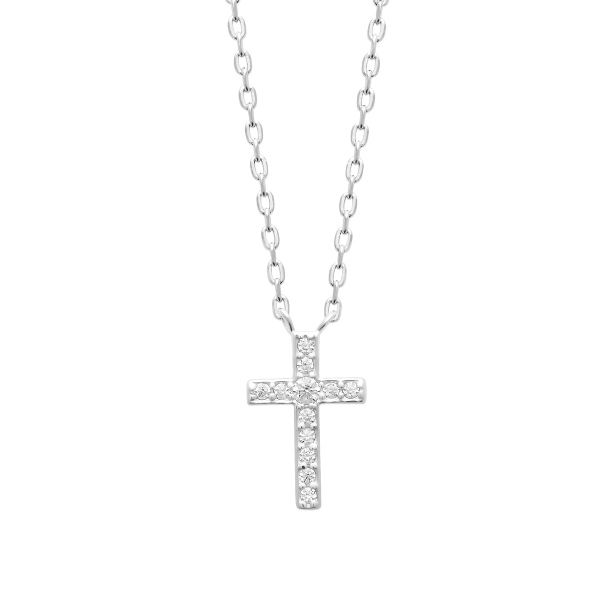 Collier petite croix pavée de zircons en argent 925