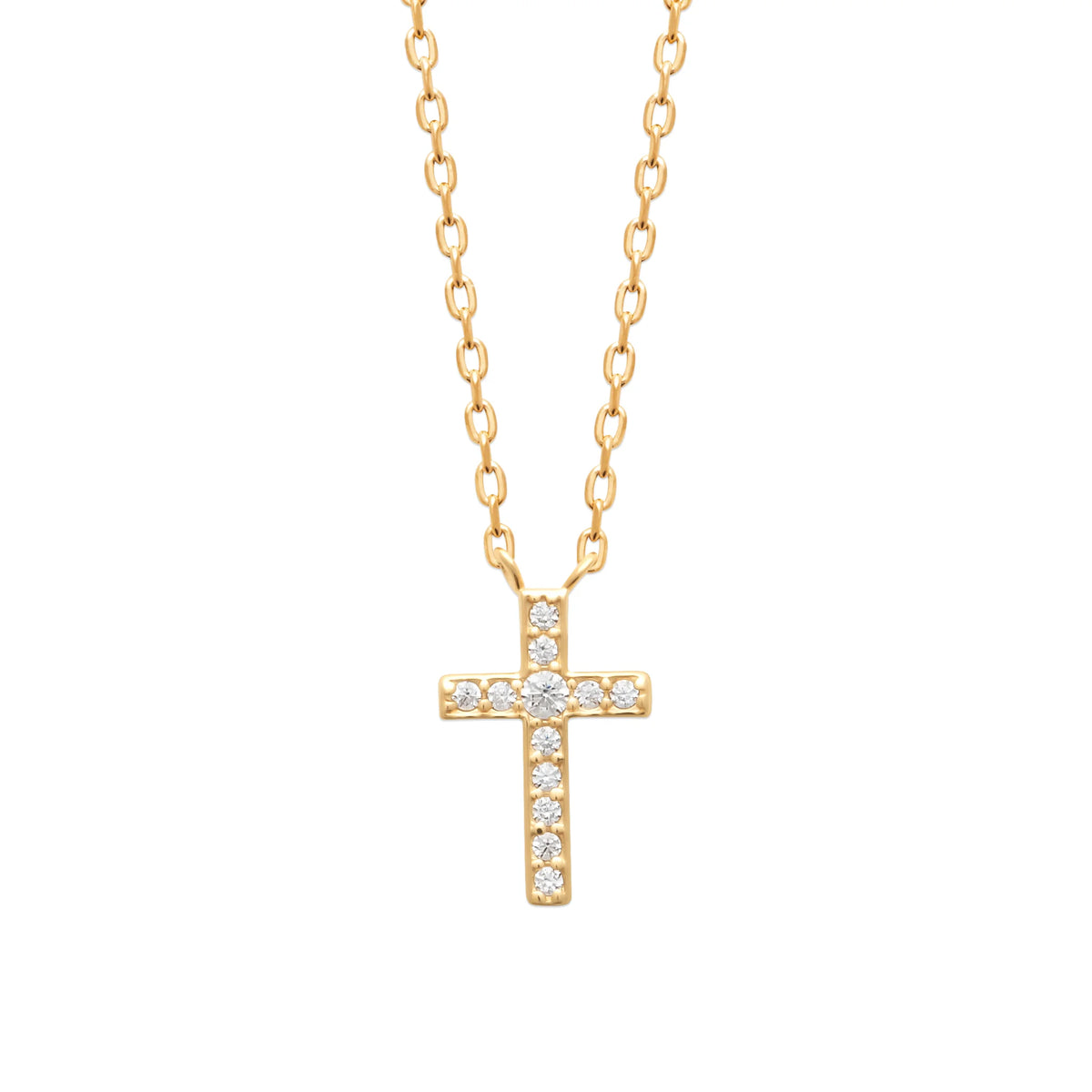 Collier petite croix pavée de zircons en plaqué or