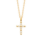 Collier petite croix de perles de métal et zircons en plaqué or