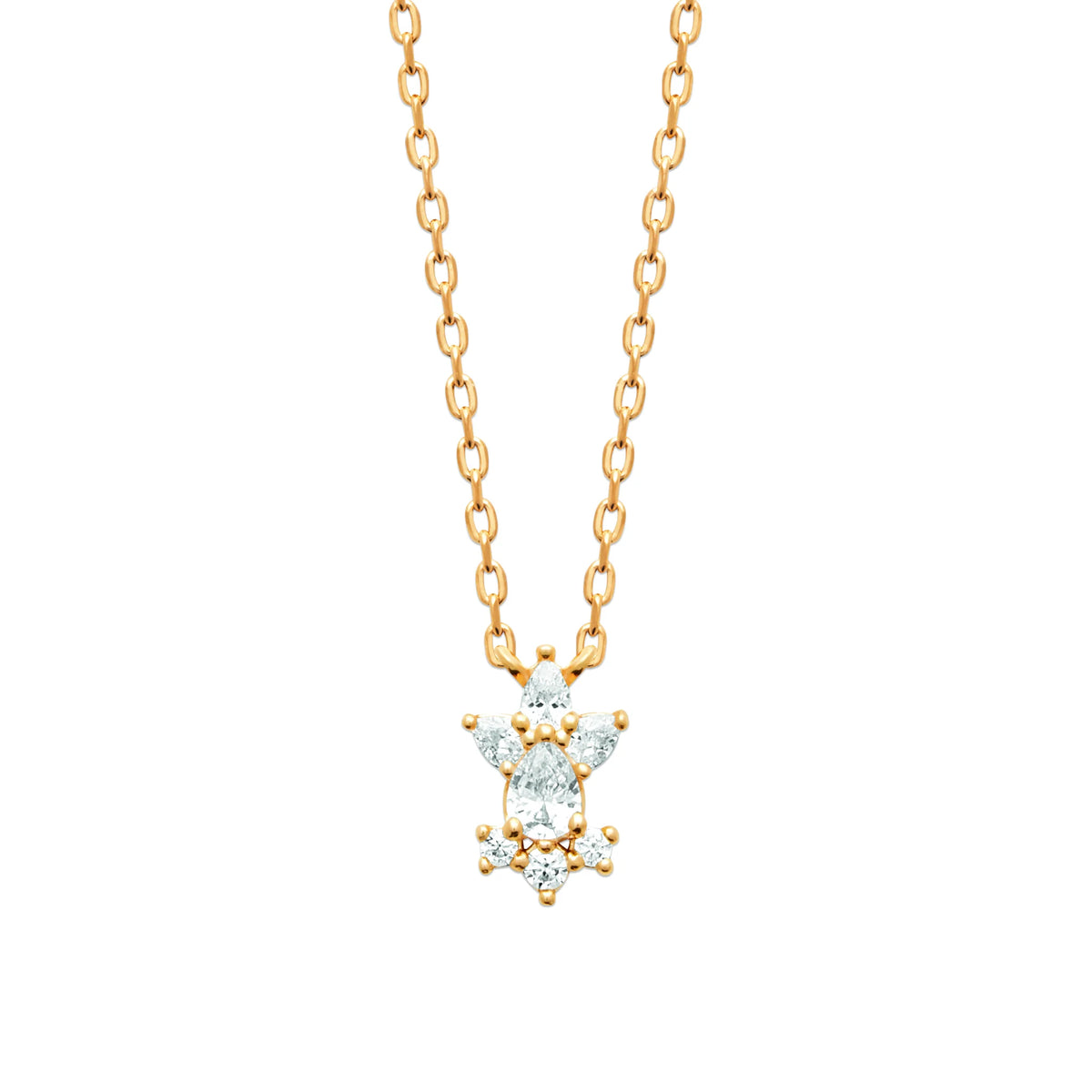 Collier petite fleur de zircons navette et ronds en plaqué or