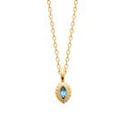 Collier pierre bleue navette dans un entourage festonné en plaqué or