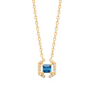 Collier pierre carrée bleu profond et crochets pavés de zircons en plaqué or