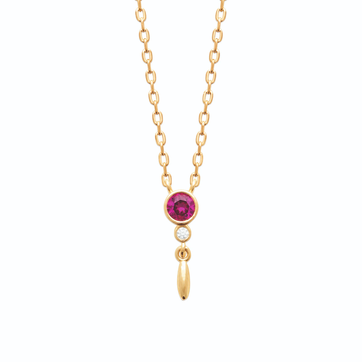 Collier pierre framboise et pampille navette en plaqué or