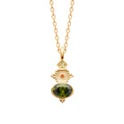 Collier pierre ovale vert olive et soleil ciselé en plaqué or