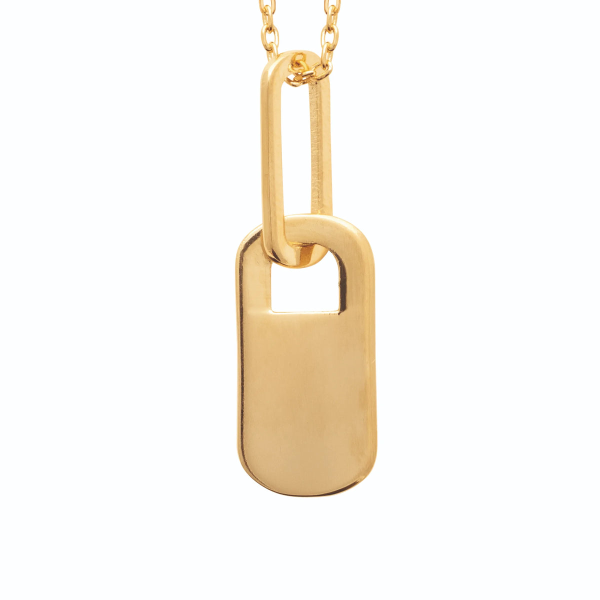 Collier plaque façon cadenas lisse en plaqué or