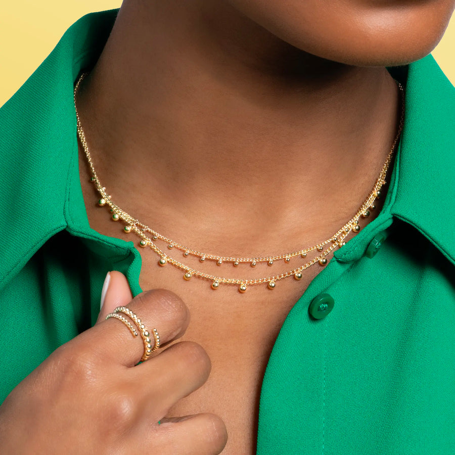 Collier Perles Dorées – Plaqué Or, 45 cm, porté