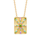 Collier plaque rayonnante aux pierres multicolores en plaqué or