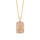 Collier plaque rectangulaire pavée de pierres pastel en plaqué or