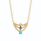 Collier plastron guirlandes de billes et pierres colorées en plaqué or