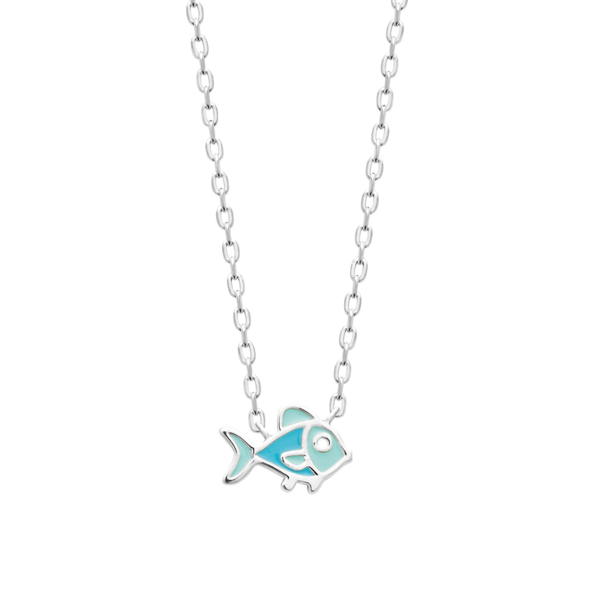 Collier poisson bleu enfant en argent 925 rhodié, 37 cm