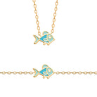 Collier poisson bleu enfant en plaqué or, 37 cm