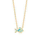 Collier poisson bleu enfant en plaqué or, 37 cm