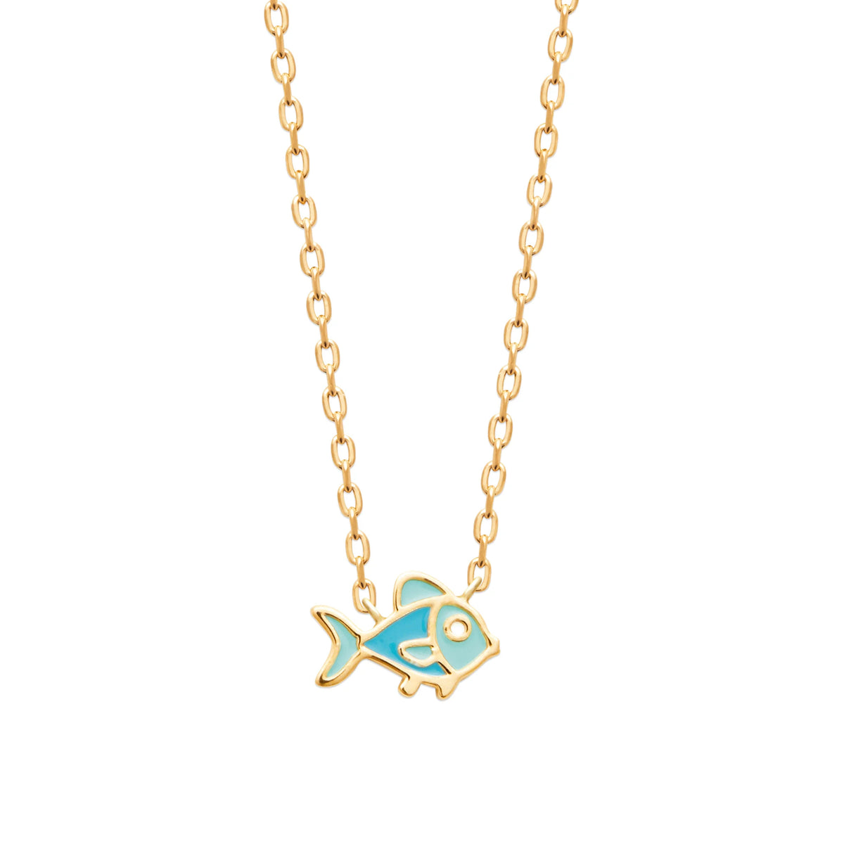 Collier poisson bleu enfant en plaqué or, 37 cm