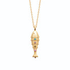 Collier poisson ciselé et pierres multicolores en plaqué or