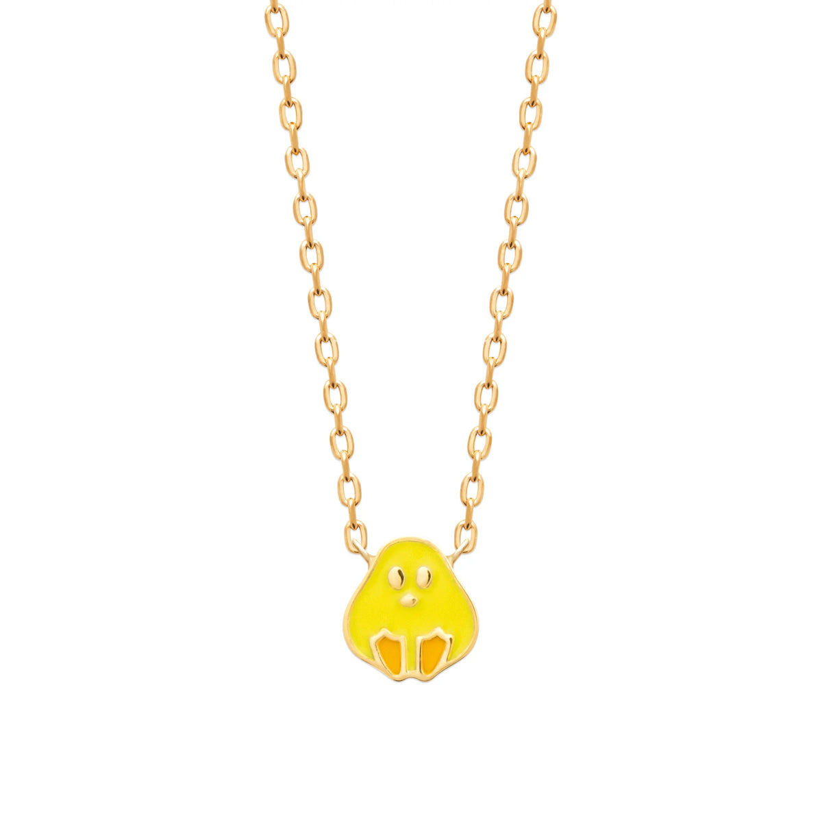 Collier poussin jaune enfant en plaqué or, 37 cm
