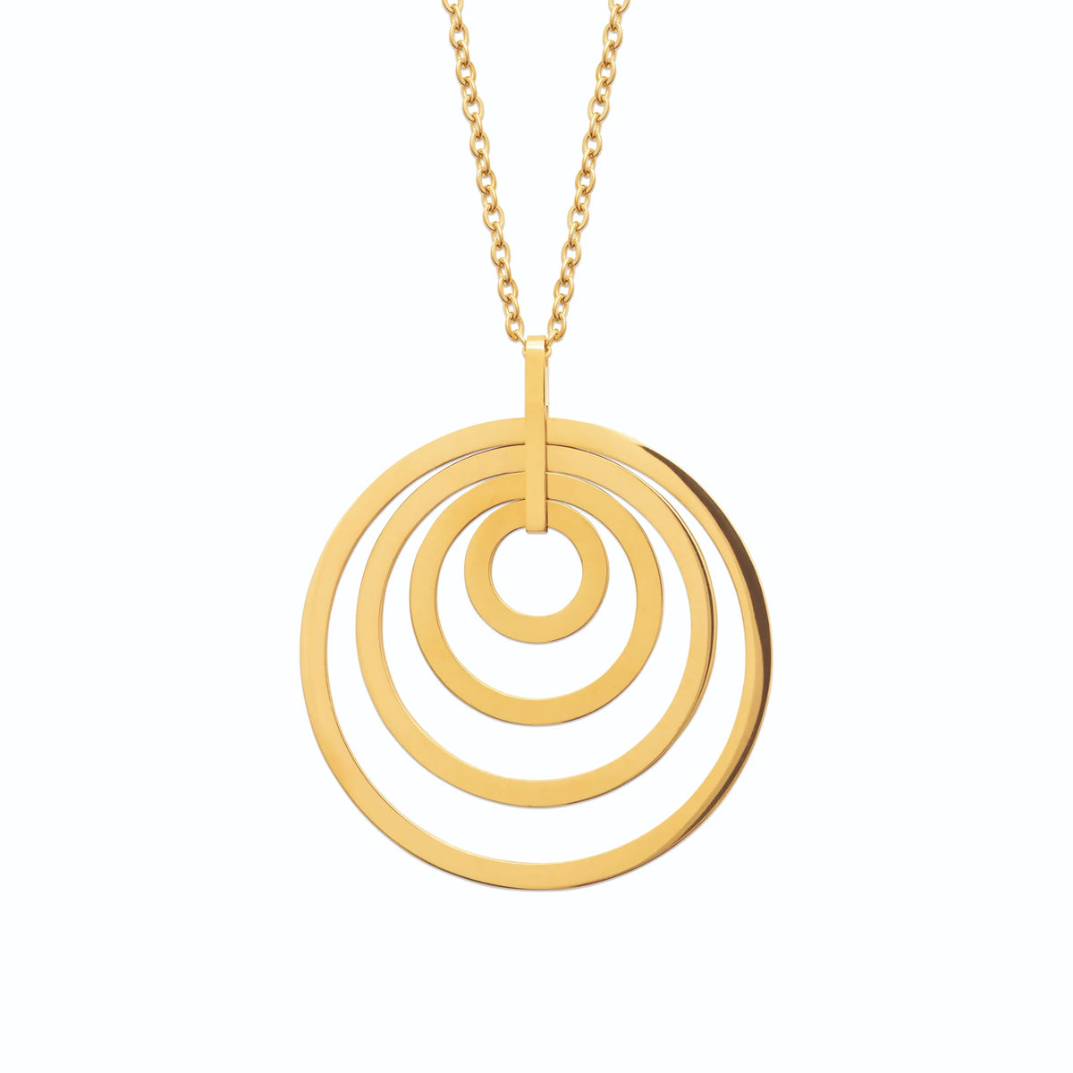 Collier pendentif quatre cercles concentriques en acier doré
