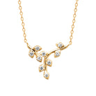 Collier plastron rameau en V aux feuilles serties de zircons en plaqué or