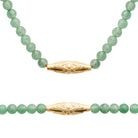 Collier rang de perles d’aventurine verte et olive ciselée en plaqué or